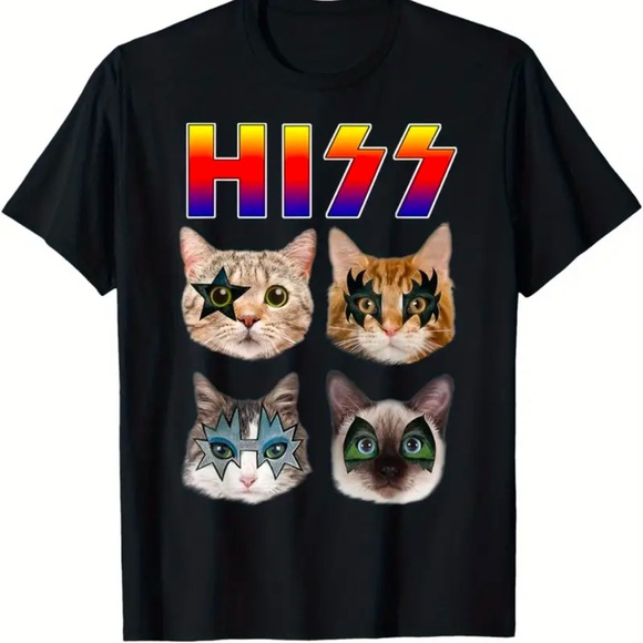 Cat ROCK N ROLL Funny‎ Band Tee 100% Cotton Black T-Shirt Women’s | Unisex Sized - Picture 2 of 12